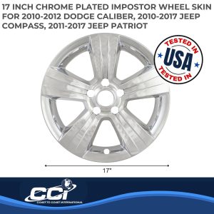 Coast to Coast Wheel Skin, Impostor ®, 17 Inch, 5 Spokes, Snap-On, Plated, Chrome, ABS Plastic, Set of 4 – IWCIMP373X
