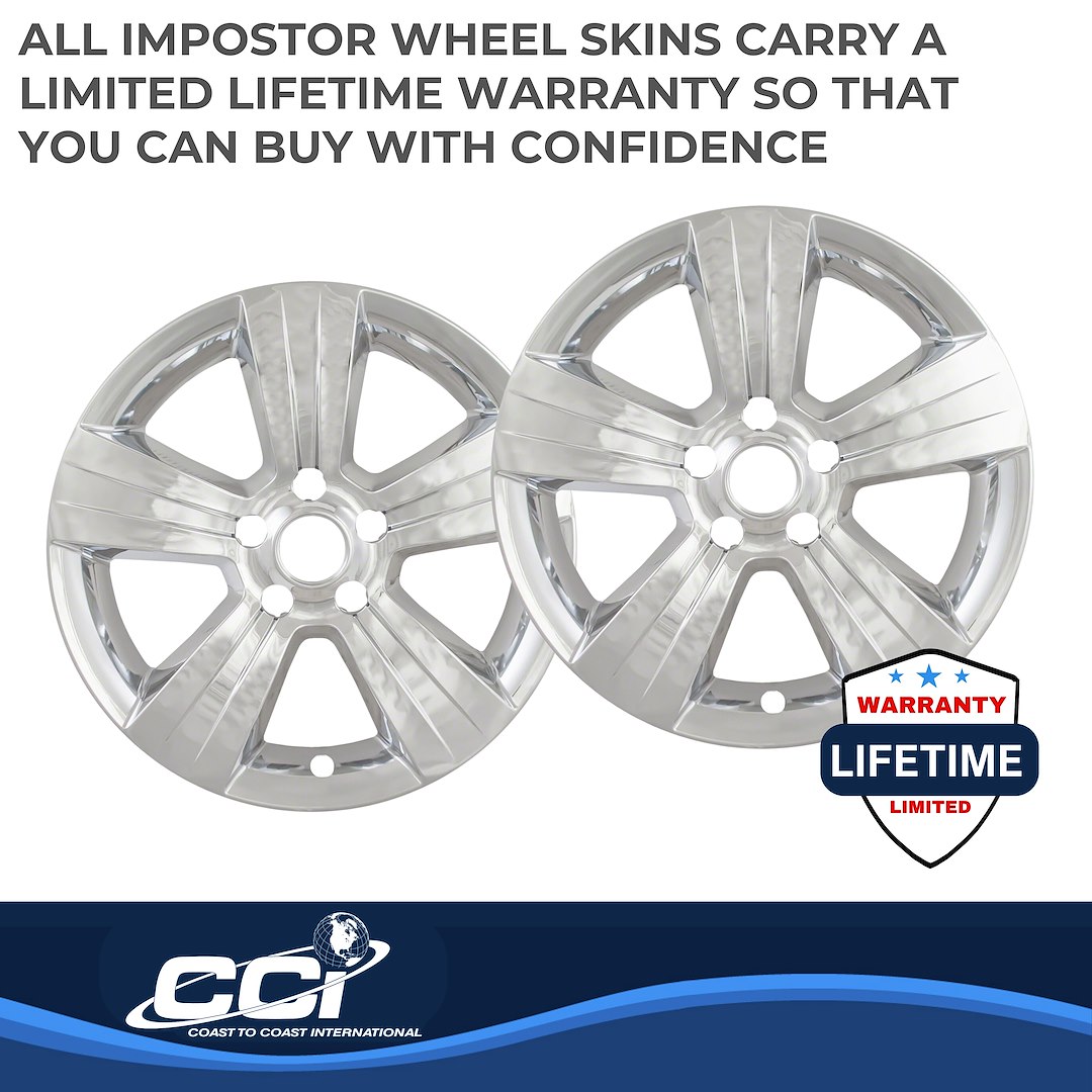 Coast to Coast Wheel Skin, Impostor ®, 17 Inch, 5 Spokes, Snap-On, Plated, Chrome, ABS Plastic, Set of 4 – IWCIMP373X