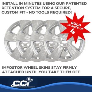 Coast to Coast Wheel Skin, Impostor ®, 17 Inch, 5 Spokes, Snap-On, Plated, Chrome, ABS Plastic, Set of 4 – IWCIMP373X