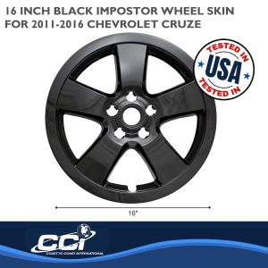 Coast to Coast Wheel Skin, Impostor ®, 16 Inch, 5 Spokes, Snap-On, Painted, Gloss Black, ABS Plastic, Set of 4 – IWCIMP375BLK