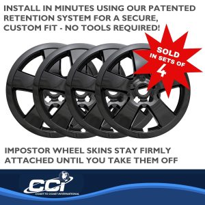 Coast to Coast Wheel Skin, Impostor ®, 16 Inch, 5 Spokes, Snap-On, Painted, Gloss Black, ABS Plastic, Set of 4 – IWCIMP375BLK