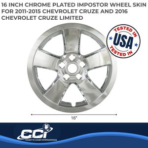 Coast to Coast Wheel Skin, Impostor ®, 16 Inch, 5 Spokes, Snap-On, Plated, Chrome, ABS Plastic, Set of 4 – IWCIMP375X