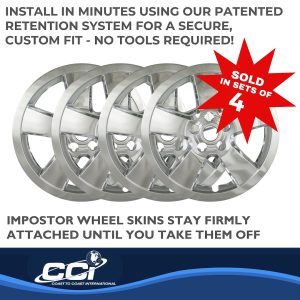 Coast to Coast Wheel Skin, Impostor ®, 16 Inch, 5 Spokes, Snap-On, Plated, Chrome, ABS Plastic, Set of 4 – IWCIMP375X