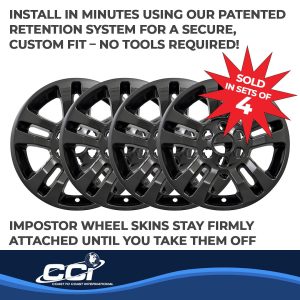Coast to Coast Wheel Skin, Impostor ®, 18 Inch, 5 Double Spokes, Snap-On/Center Retention, Painted, Gloss Black, ABS Plastic, Set of 4 – IWCIMP377BLKN