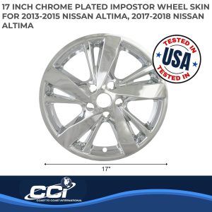 Coast to Coast Wheel Skin, Impostor ®, 17 Inch, 5 Double Spokes, Snap-On, Plated, Chrome, ABS Plastic, Set of 4 – IWCIMP378X