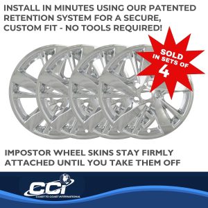 Coast to Coast Wheel Skin, Impostor ®, 17 Inch, 5 Double Spokes, Snap-On, Plated, Chrome, ABS Plastic, Set of 4 – IWCIMP378X
