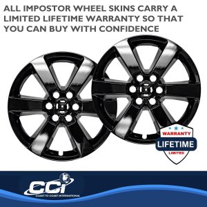 Coast to Coast Wheel Skin, Impostor ®, 20 Inch, 6 Spokes, Snap-On/Center Retention, Painted, Gloss Black, ABS Plastic, Set of 4 – IWCIMP380BLK