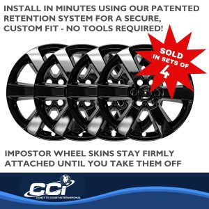 Coast to Coast Wheel Skin, Impostor ®, 20 Inch, 6 Spokes, Snap-On/Center Retention, Painted, Gloss Black, ABS Plastic, Set of 4 – IWCIMP380BLK