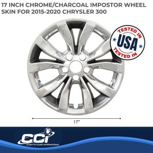 Coast to Coast Wheel Skin, Impostor ®, 17 Inch, 10 Spokes, Snap-On, Plated, Chrome/ Charcoal, ABS Plastic, Set of 4 – IWCIMP381CC