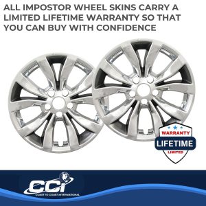 Coast to Coast Wheel Skin, Impostor ®, 17 Inch, 10 Spokes, Snap-On, Plated, Chrome/ Charcoal, ABS Plastic, Set of 4 – IWCIMP381CC