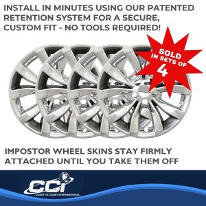 Coast to Coast Wheel Skin, Impostor ®, 17 Inch, 10 Spokes, Snap-On, Plated, Chrome/ Charcoal, ABS Plastic, Set of 4 – IWCIMP381CC