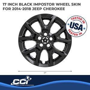Coast to Coast Wheel Skin, Impostor ®, 17 Inch, 10 Vent, Snap-On/Center Retention, Painted, Gloss Black, ABS Plastic, Set of 4 – IWCIMP382BLK