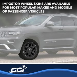 Coast to Coast Wheel Skin, Impostor ®, 17 Inch, 10 Vent, Snap-On/Center Retention, Painted, Gloss Black, ABS Plastic, Set of 4 – IWCIMP382BLK