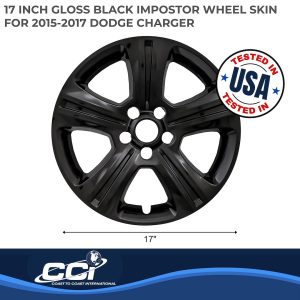 Coast to Coast Wheel Skin, Impostor ®, 17 Inch, 5 Split Spokes, Snap-On, Painted, Gloss Black, ABS Plastic, Set of 4 – IWCIMP383B