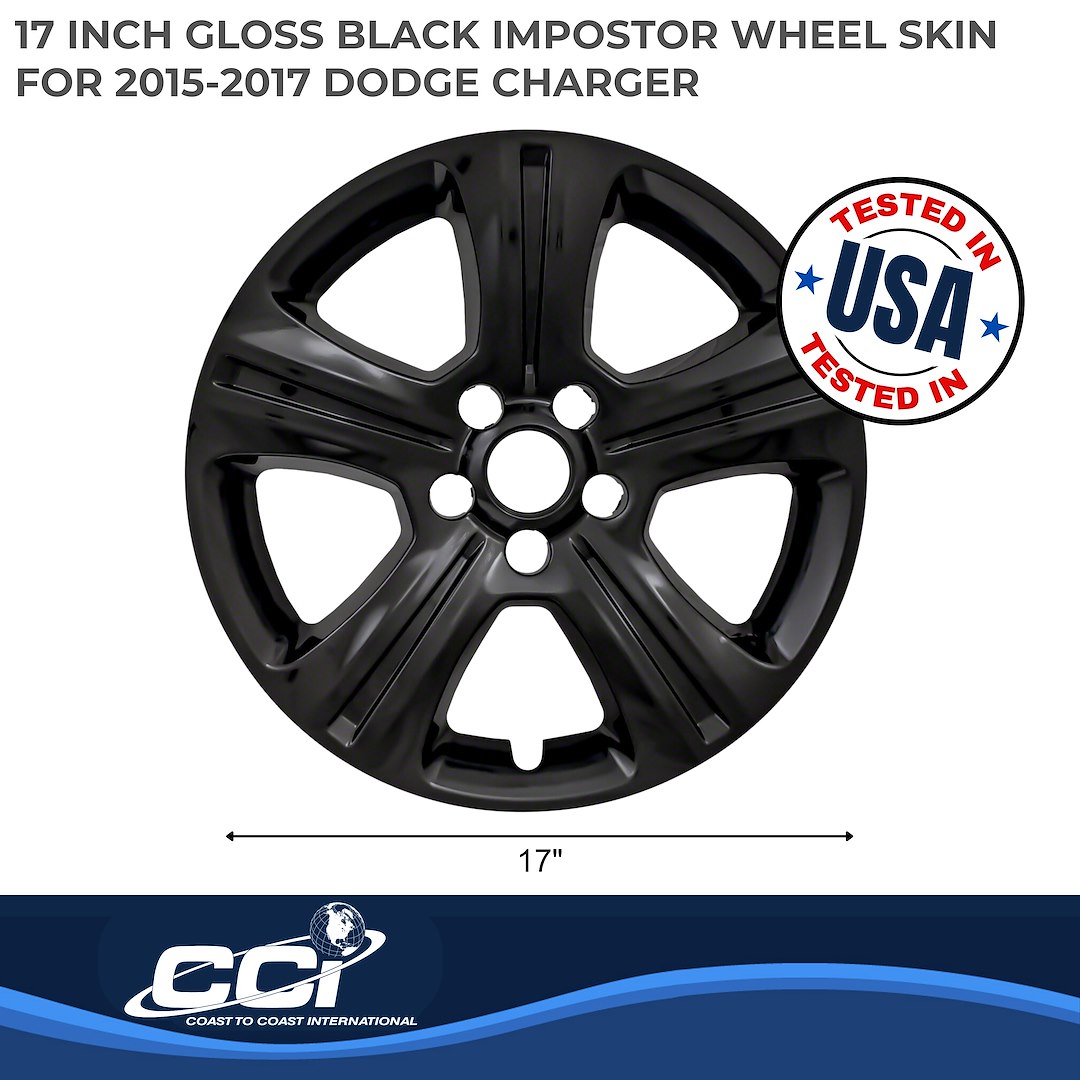 Coast to Coast Wheel Skin, Impostor ®, 17 Inch, 5 Split Spokes, Snap-On, Painted, Gloss Black, ABS Plastic, Set of 4 – IWCIMP383BLK