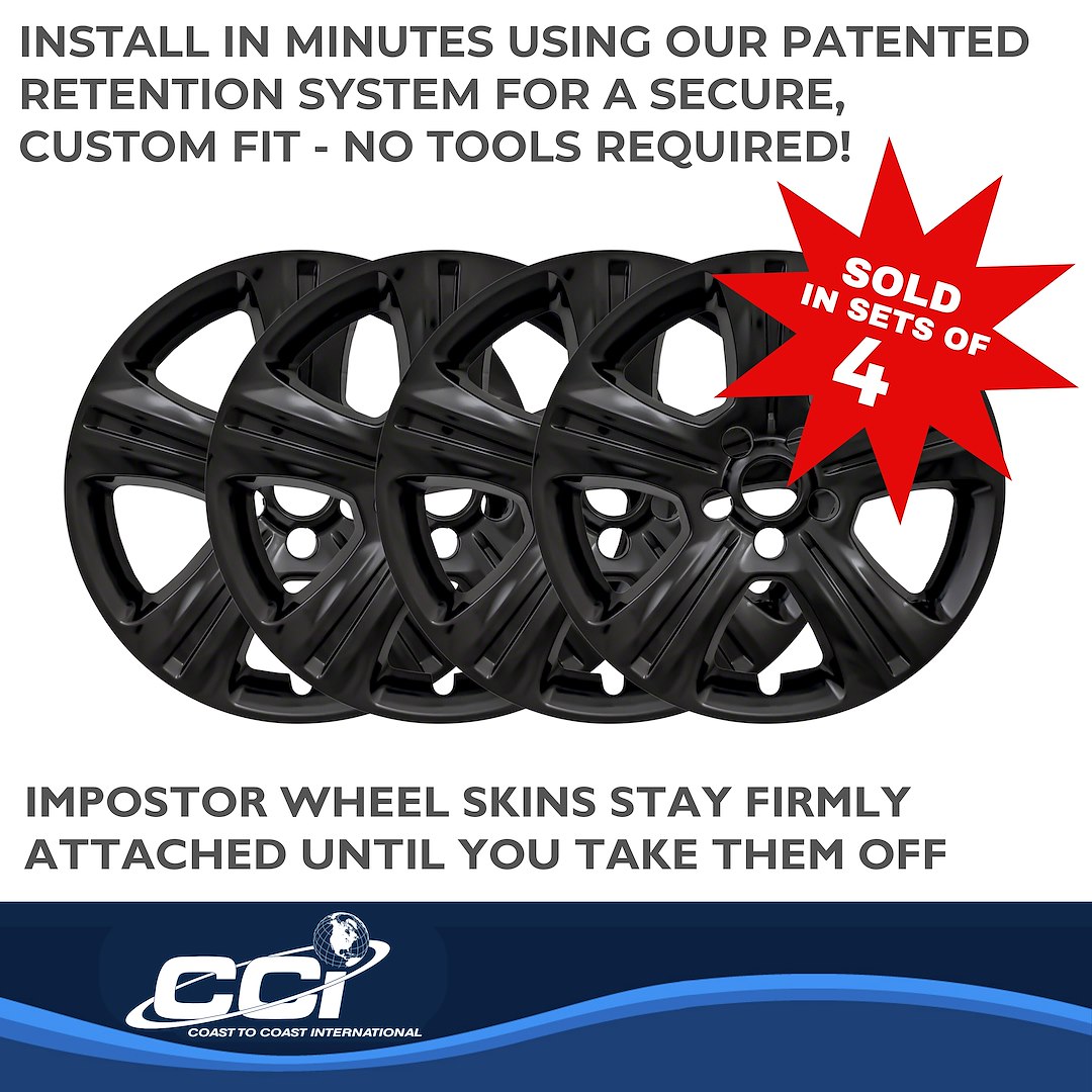 Coast to Coast Wheel Skin, Impostor ®, 17 Inch, 5 Split Spokes, Snap-On, Painted, Gloss Black, ABS Plastic, Set of 4 – IWCIMP383BLK