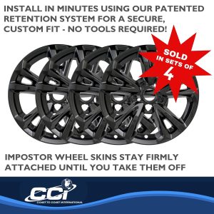 Coast to Coast Wheel Skin, Impostor ®, 17 Inch, 5 V Spokes, Snap-On, Painted, Gloss Black, ABS Plastic, Set of 4 – IWCIMP384BLK