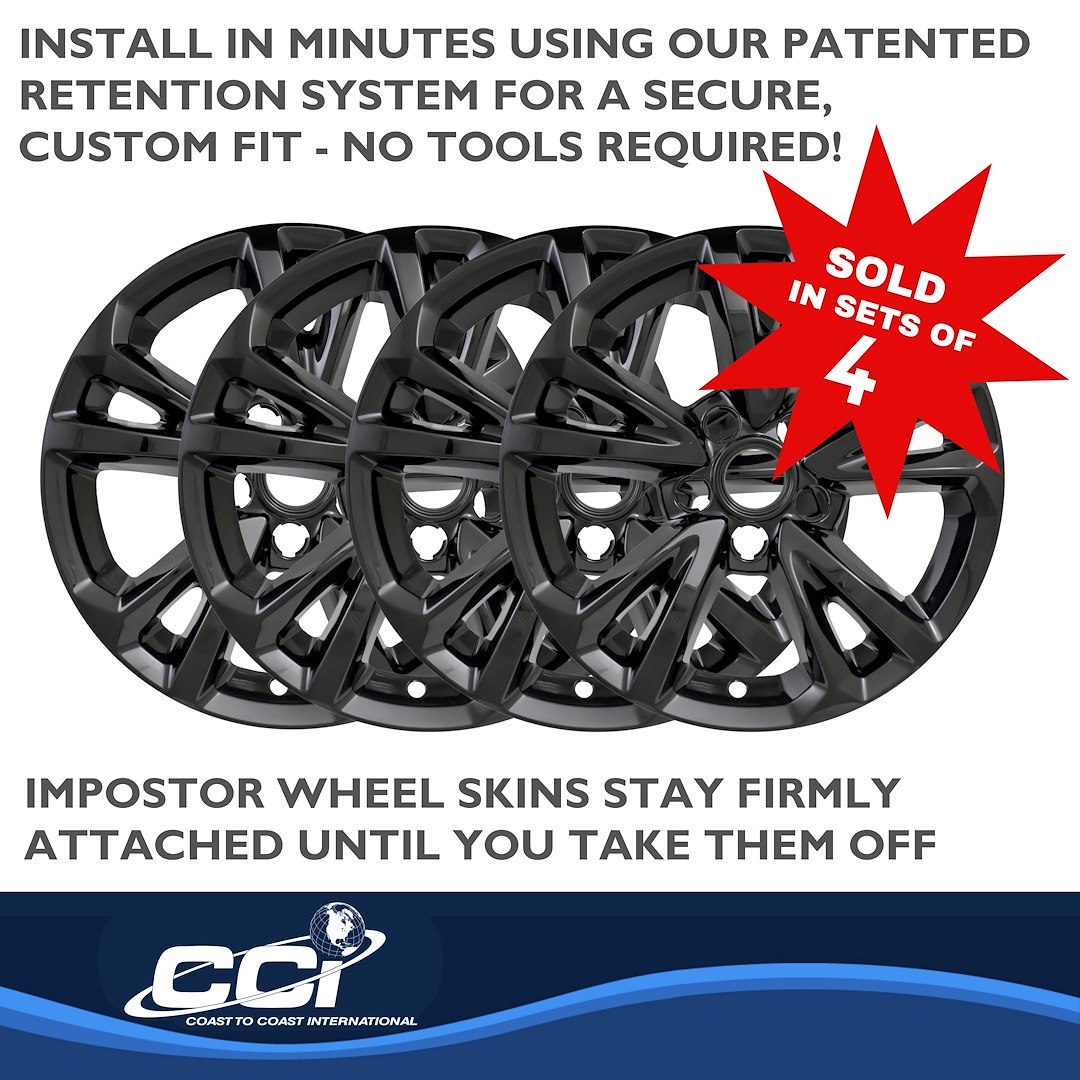 Coast to Coast Wheel Skin, Impostor ®, 17 Inch, 5 V Spokes, Snap-On, Painted, Gloss Black, ABS Plastic, Set of 4 – IWCIMP384BLK