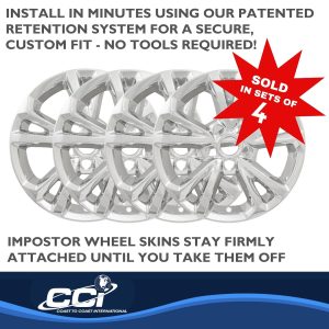 Coast to Coast Wheel Skin, Impostor ®, 17 Inch, 5 V Spokes, Snap-On, Plated, Chrome, ABS Plastic, Set of 4 – IWCIMP384X
