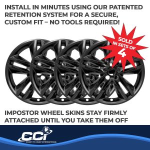 Coast to Coast Wheel Skin, Impostor ®, 18 Inch, 5 Double Spokes, Snap-On, Painted, Gloss Black, ABS Plastic, Set of 4 – IWCIMP385BLK