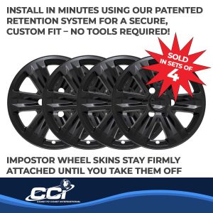Coast to Coast Wheel Skin, Impostor ®, 17 Inch, 6 Spokes, Snap-On, Painted, Gloss Black, ABS Plastic, Set of 4 – IWCIMP387BLK