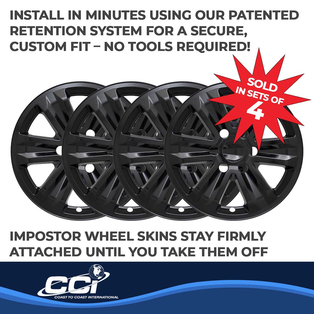 Coast to Coast Wheel Skin, Impostor ®, 17 Inch, 6 Spokes, Snap-On, Painted, Gloss Black, ABS Plastic, Set of 4 – IWCIMP387BLK