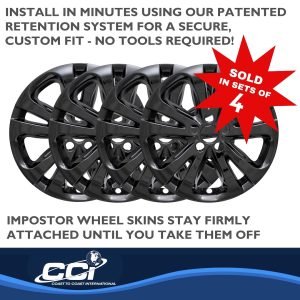 Coast to Coast Wheel Skin, Impostor ®, 17 Inch, 5 Split Spokes, Snap-On, Painted, Gloss Black, ABS Plastic, Set of 4 – IWCIMP388BLK
