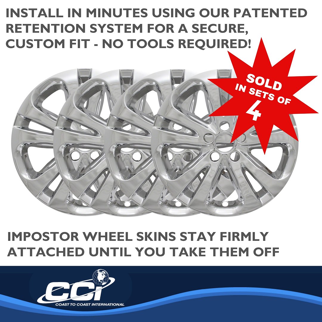 Coast to Coast Wheel Skin, Impostor ®, 17 Inch, 5 Split Spokes, Snap-On, Plated, Chrome, ABS Plastic, Set of 4 – IWCIMP388X