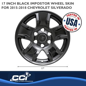 Coast to Coast Wheel Skin, Impostor ®, 17 Inch, 5 Spokes, Snap-On/Center Retention, Painted, Gloss Black, ABS Plastic, Set of 4 – IWCIMP390BLKN