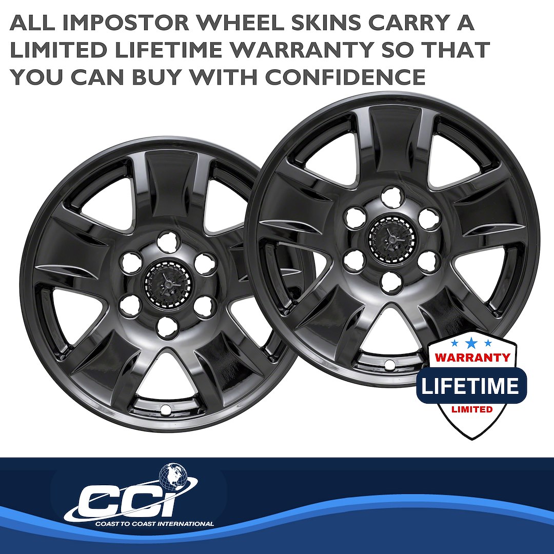 Coast to Coast Wheel Skin, Impostor ®, 17 Inch, 5 Spokes, Snap-On/Center Retention, Painted, Gloss Black, ABS Plastic, Set of 4 – IWCIMP390BLKN