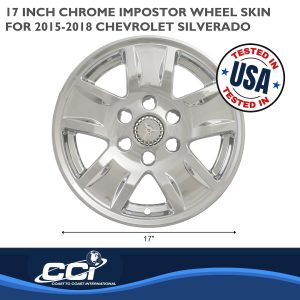 Coast to Coast Wheel Skin, Impostor ®, 17 Inch, 5 Spokes, Snap-On/Center Retention, Plated, Chrome, ABS Plastic, Set of 4 – IWCIMP390XN