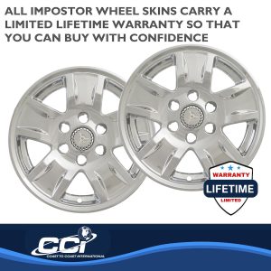 Coast to Coast Wheel Skin, Impostor ®, 17 Inch, 5 Spokes, Snap-On/Center Retention, Plated, Chrome, ABS Plastic, Set of 4 – IWCIMP390XN