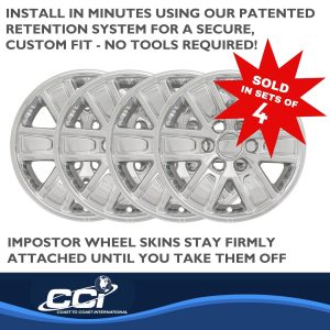 Coast to Coast Wheel Skin, Impostor ®, 17 Inch, 6 Spokes, Snap-On, Plated, Chrome, ABS Plastic, Set of 4 – IWCIMP391X