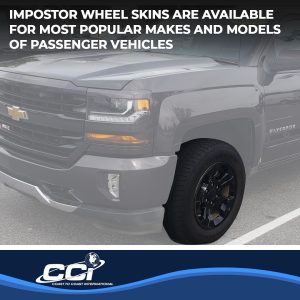 Coast to Coast Wheel Skin, Impostor ®, 18 Inch, 5 Spokes, Snap-On/Center Retention, Painted, Gloss Black, ABS Plastic, Set of 4 – IWCIMP392BLK