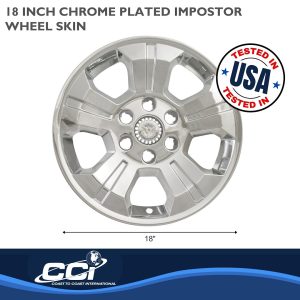 Coast to Coast Wheel Skin, Impostor ®, 18 Inch, 5 Spokes, Snap-On/Center Retention, Plated, Chrome, ABS Plastic, Set of 4 – IWCIMP392X