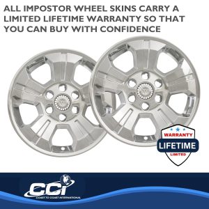 Coast to Coast Wheel Skin, Impostor ®, 18 Inch, 5 Spokes, Snap-On/Center Retention, Plated, Chrome, ABS Plastic, Set of 4 – IWCIMP392X