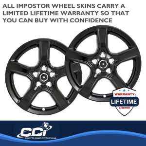 Coast to Coast Wheel Skin, Impostor ®, 18 Inch, 5 Spokes, Snap-On/Center Retention, Painted, Gloss Black, ABS Plastic, Set of 4 – IWCIMP393BLK