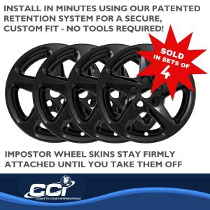 Coast to Coast Wheel Skin, Impostor ®, 16 Inch, 5 Spokes, Snap-On, Painted, Gloss Black, ABS Plastic, Set of 4 – IWCIMP394BLK