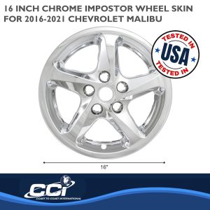 Coast to Coast Wheel Skin, Impostor ®, 16 Inch, 5 Spokes, Snap-On, Plated, Chrome, ABS Plastic, Set of 4 – IWCIMP394X