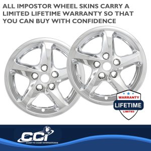 Coast to Coast Wheel Skin, Impostor ®, 16 Inch, 5 Spokes, Snap-On, Plated, Chrome, ABS Plastic, Set of 4 – IWCIMP394X