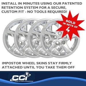 Coast to Coast Wheel Skin, Impostor ®, 16 Inch, 5 Spokes, Snap-On, Plated, Chrome, ABS Plastic, Set of 4 – IWCIMP394X