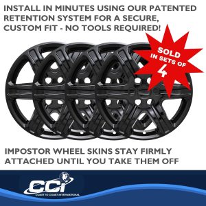 Coast to Coast Wheel Skin, Impostor ®, 17 Inch, 6 Spokes, Snap-On, Painted, Gloss Black, ABS Plastic, Set of 4 – IWCIMP395BLK
