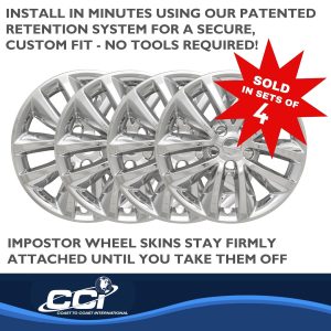 Coast to Coast Wheel Skin, Impostor ®, 17 Inch, 10 Spokes, Snap-On, Plated, Chrome, ABS Plastic, Set of 4 – IWCIMP399X