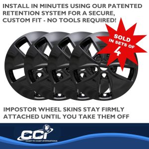 Coast to Coast Wheel Skin, Impostor ®, 16 Inch, 5 Flared Spokes, Snap-On, Painted, Gloss Black, ABS Plastic, Set of 4 – IWCIMP400BLK