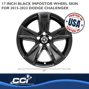 Coast to Coast Wheel Skin, Impostor ®, 18 Inch, 5 Spokes, Snap-On/Center Retention, Painted, Gloss Black, ABS Plastic, Set of 4 – IWCIMP401BLK