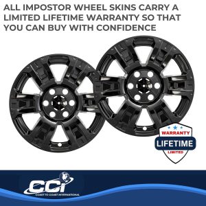 Coast to Coast Wheel Skin, Impostor ®, 18 Inch, 6 Spokes, Snap-On/Center Retention, Painted, Gloss Black, ABS Plastic, Set of 4 – IWCIMP403BLK