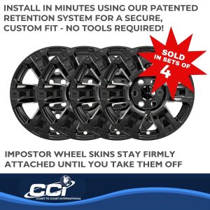 Coast to Coast Wheel Skin, Impostor ®, 18 Inch, 6 Spokes, Snap-On/Center Retention, Painted, Gloss Black, ABS Plastic, Set of 4 – IWCIMP403BLK