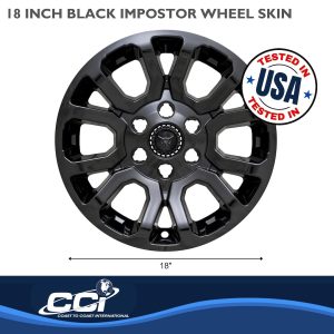 Coast to Coast Wheel Skin, Impostor ®, 18 Inch, 6 Double Spokes, Snap-On/Center Retention, Painted, Gloss Black, ABS Plastic, Set of 4 – IWCIMP404BLK