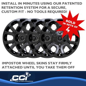Coast to Coast Wheel Skin, Impostor ®, 18 Inch, 6 Double Spokes, Snap-On/Center Retention, Painted, Gloss Black, ABS Plastic, Set of 4 – IWCIMP404BLK