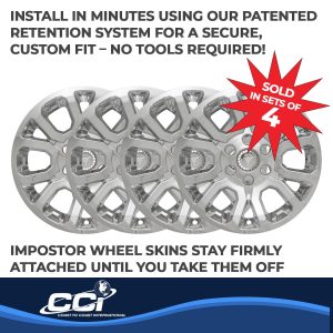 Coast to Coast Wheel Skin, Impostor ®, 18 Inch, 6 Double Spokes, Snap-On/Center Retention, Plated, Chrome, ABS Plastic, Set of 4 – IWCIMP404X